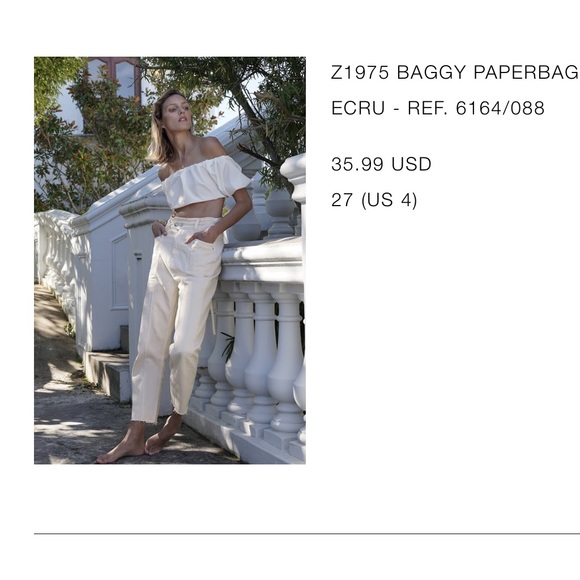 Zara Baggy Paperbag Cream Jeans - Picture 1 of 4